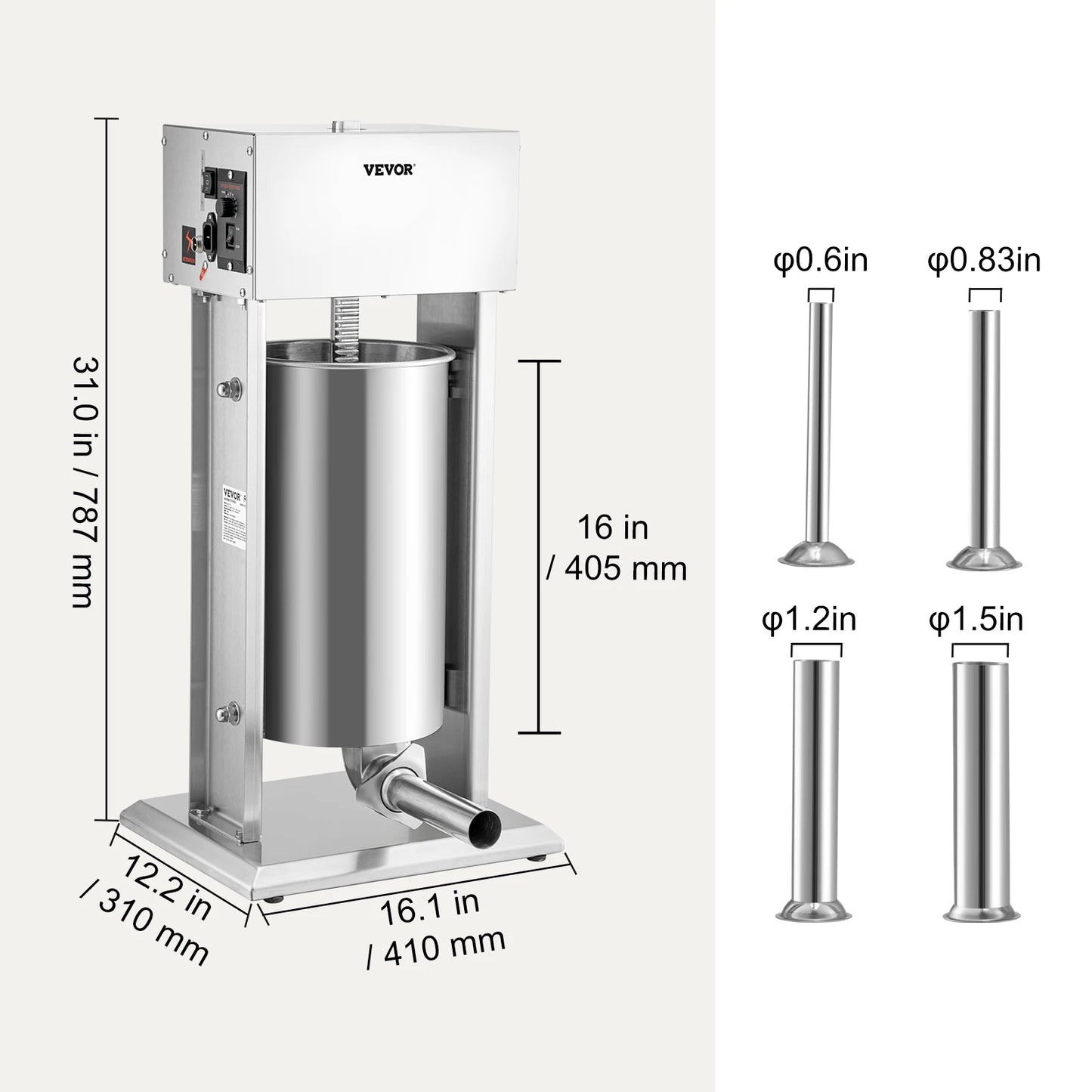 VEVOR Electric 10L/15L Sausage Stuffer Stainless Steel Making Sausage Machine Commercial Grade with 4 Filling Funnel for Home Free Shipping