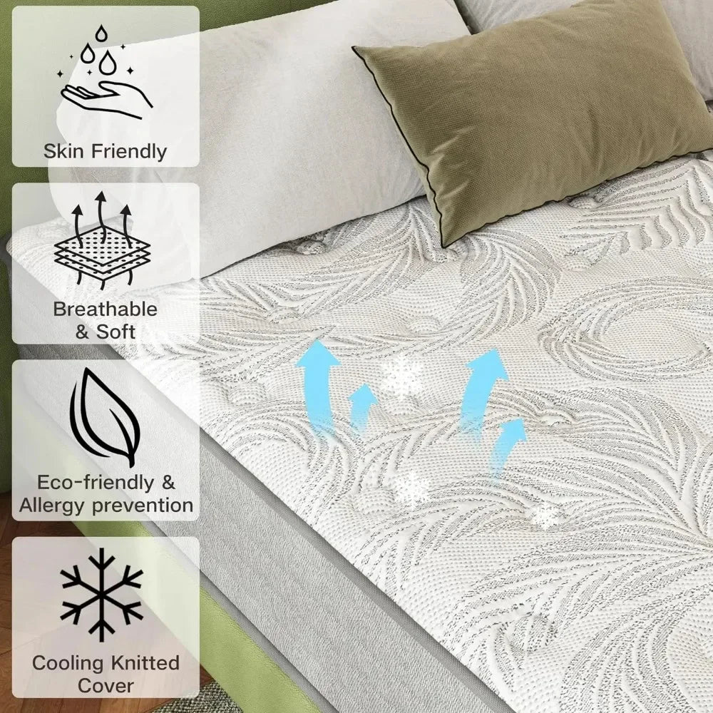 Full Size Mattress 12 Inch , Gel Memory Foam Mattress,Hybrid Full Mattress in A Box Individually Pocket Free Shipping