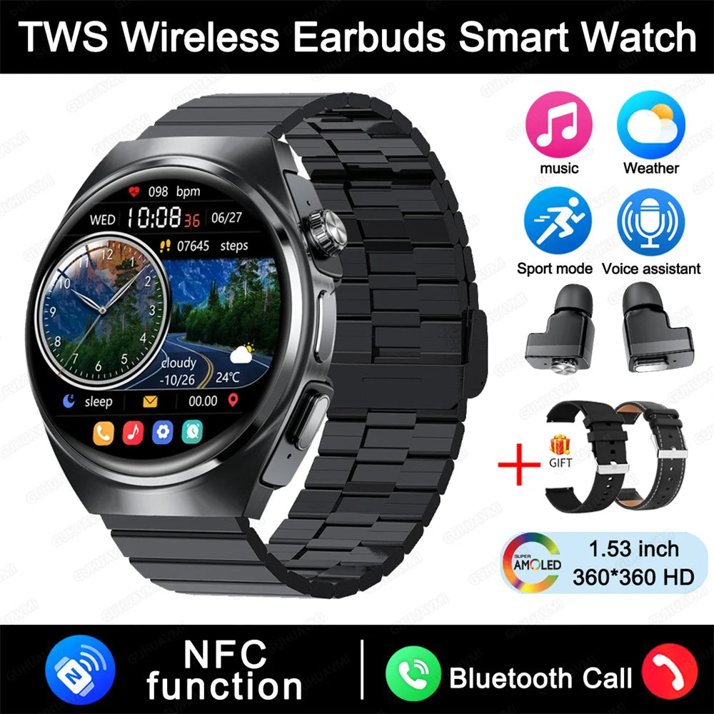 2025 For HUAWEI New Ultra Smart Watch Men 2 in 1 TWS Earphone Bluetooth HD Call NFC Music Heart rate Sports Fitness Smartwatch FREE Shipping