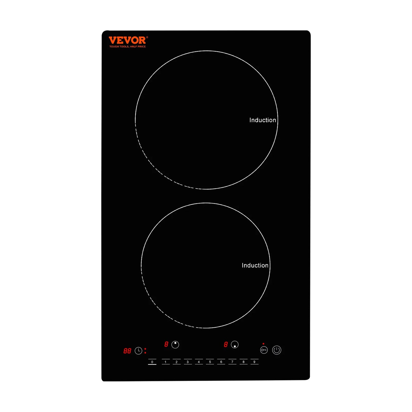 VEVOR Electric Cooktop, 2 Burners, 24'' Induction Stove Top, Built-in Magnetic Cooktop 1800W, 9 Heating Level Multifunctional Burner, LED Touch Screen w/Child Lock & Over-Temperature Protection Free Shipping