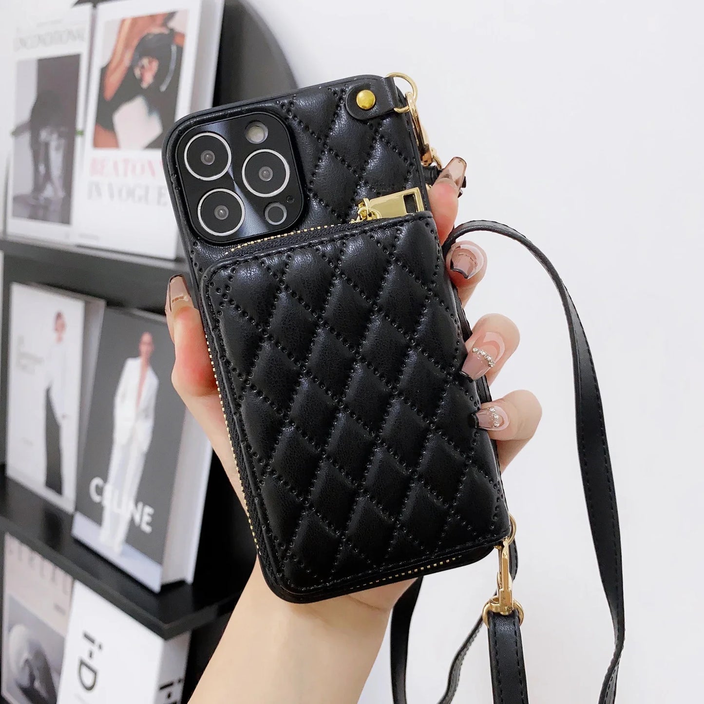 Zipper Wallet Leather Purse Case for iPhone 15 16 Pro Max 14 Plus 13 11 12 Crossbody Lanyard Shoulder Cards Holder Cosmetic Bag FREE Shipping