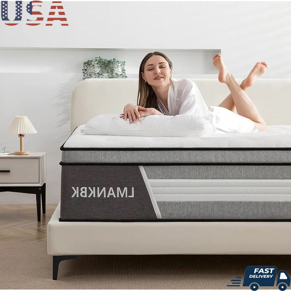 12 Inch Queen Hybrid Mattress Gel Memory Foam Pocket Spring Individually Wrapped Motion Isolation Pressure Relief Breathable FREE Shipping