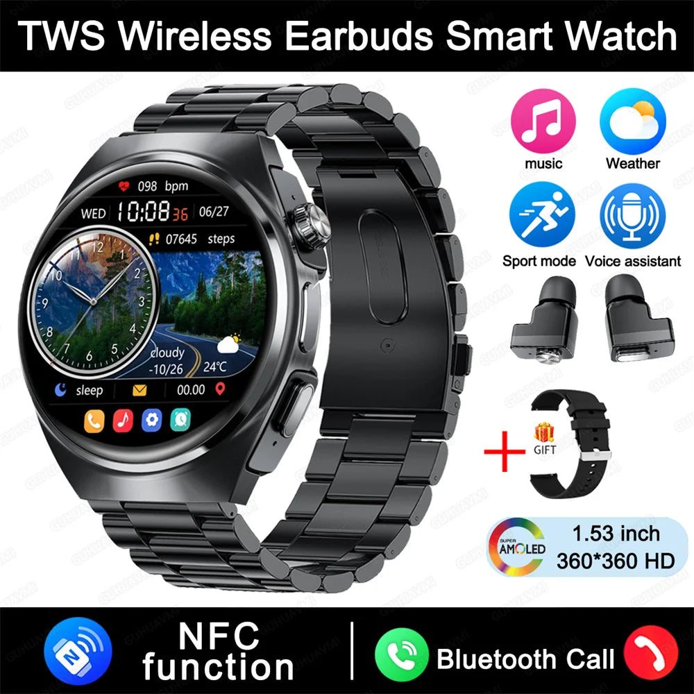 2025 For HUAWEI New Ultra Smart Watch Men 2 in 1 TWS Earphone Bluetooth HD Call NFC Music Heart rate Sports Fitness Smartwatch FREE Shipping
