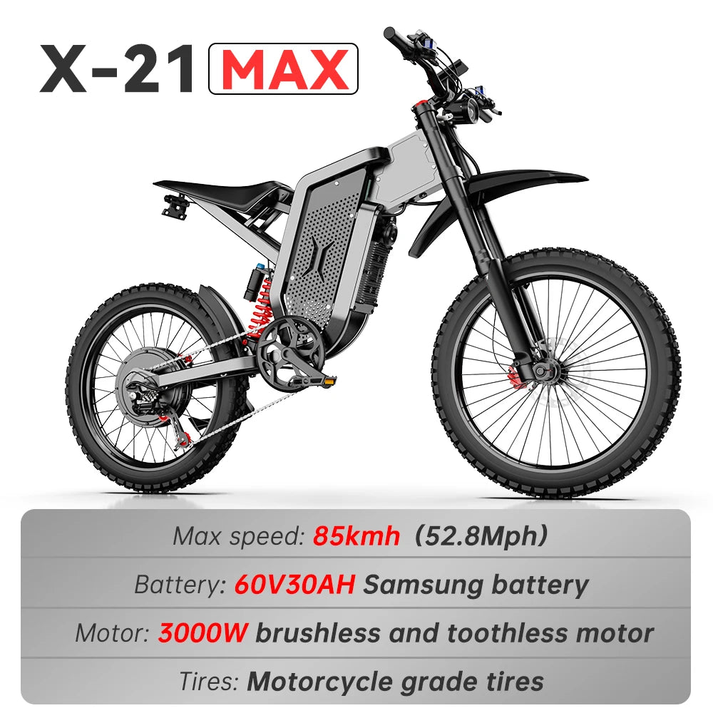 EKX X21 Max Electric Motorcycles 6000W Brushless Gearless Motors 60V30AH Lithium Battery Speed 85Kmh Adult Off Road MTB Ebike FREE Shipping
