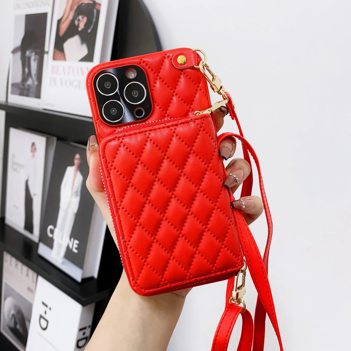 Zipper Wallet Leather Purse Case for iPhone 15 16 Pro Max 14 Plus 13 11 12 Crossbody Lanyard Shoulder Cards Holder Cosmetic Bag FREE Shipping