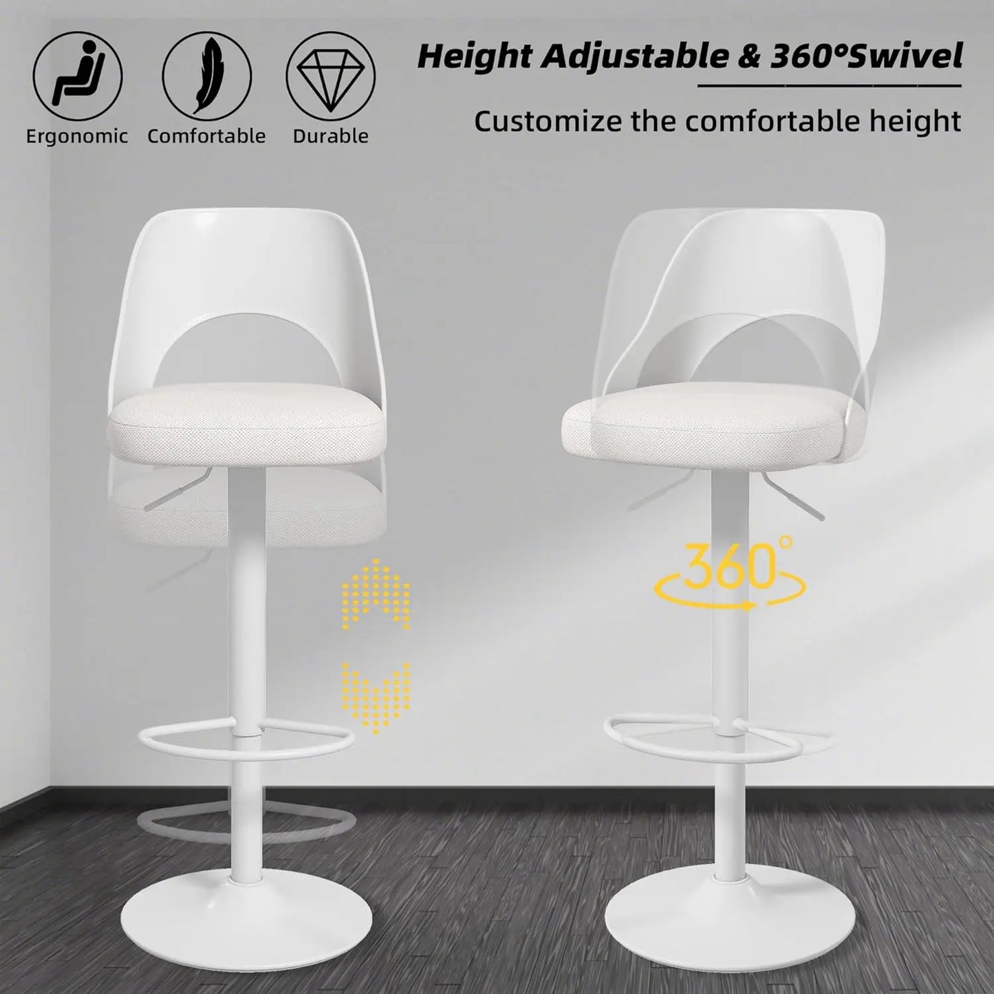 Bar Stools Set of 6 for Kitchen Counter, Seat Height Adjustable 25''-33'', Modern Upholstered Swivel Island Chairs Free Shipping