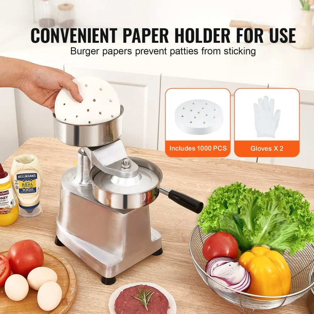 VEVOR Commercial Burger Patty Maker Hamburger Beef Patty Maker Heavy Duty Food-Grade Stainless Steel Bowl Burger Press Machine