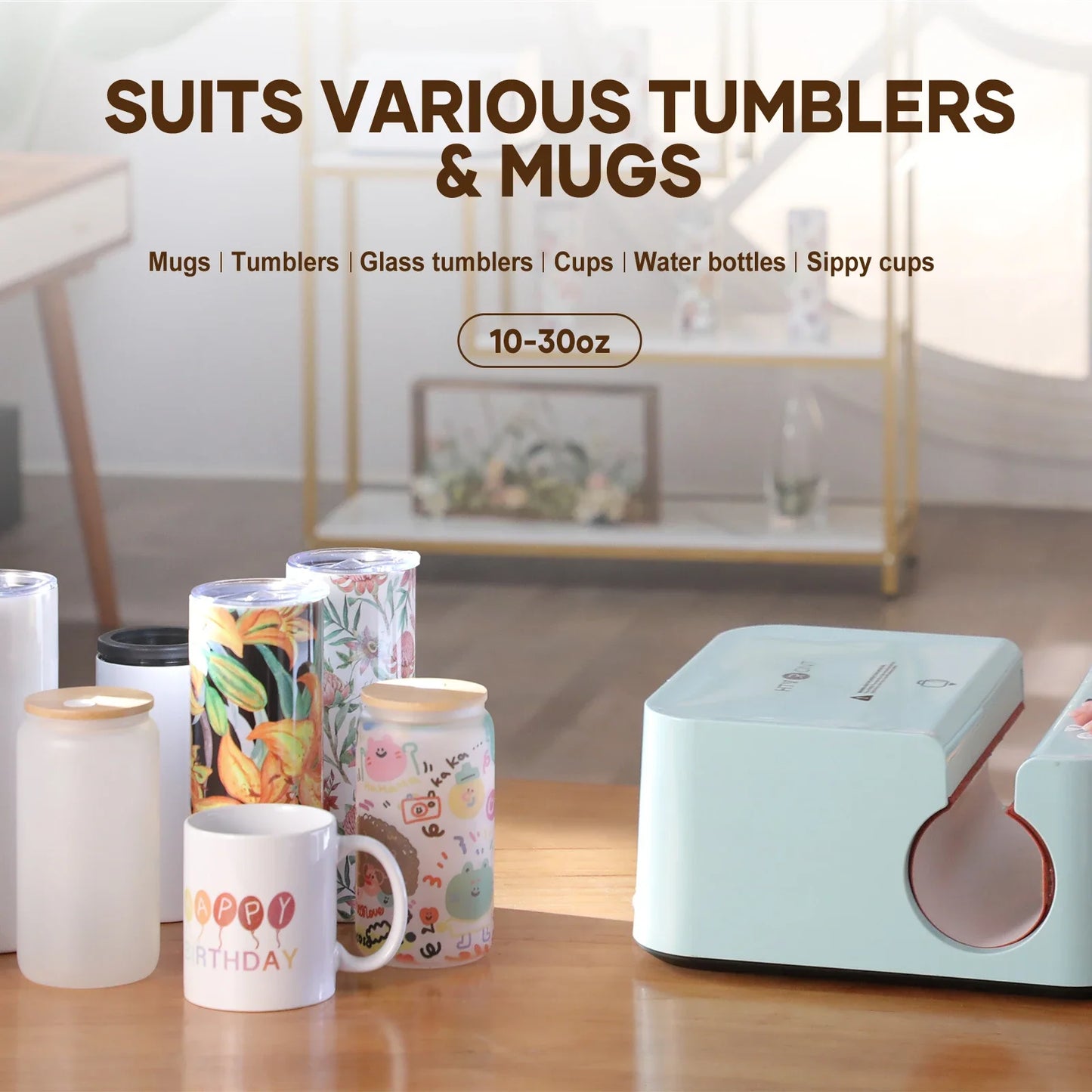 HTVRONT Automatic Mug Heat Press Machine DIY Sublimation Auto Pressure Tumbler Heat Press+11-20 OZ Sublimation Tumblers Cups