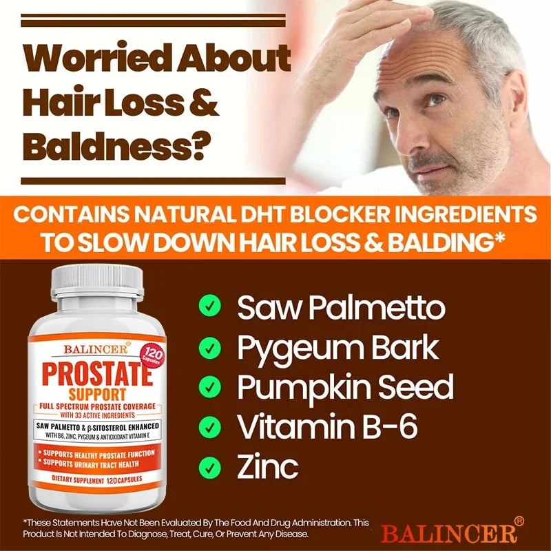 Saw Palmetto Prostate Support Supplement for Urinary Tract Health Hair Growth - Natural Health Food Vitamins & Supplements FREE Shipping