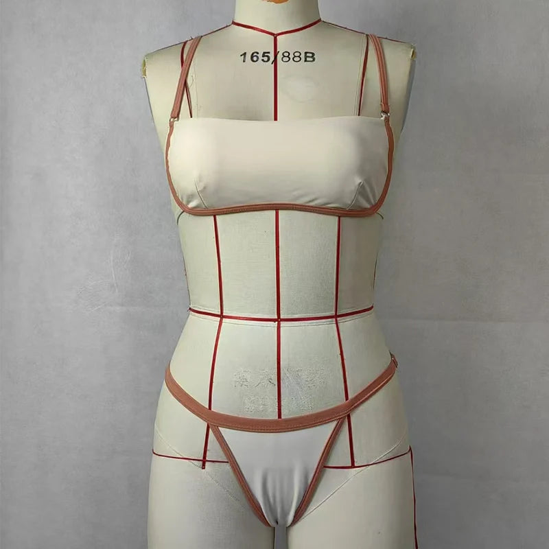 Bikinis Sets Summer Sexy Simple Contrasting Square Neck Suspender Backless Top Thong Pants Sets Beachwear Swimsuit Free Shipping