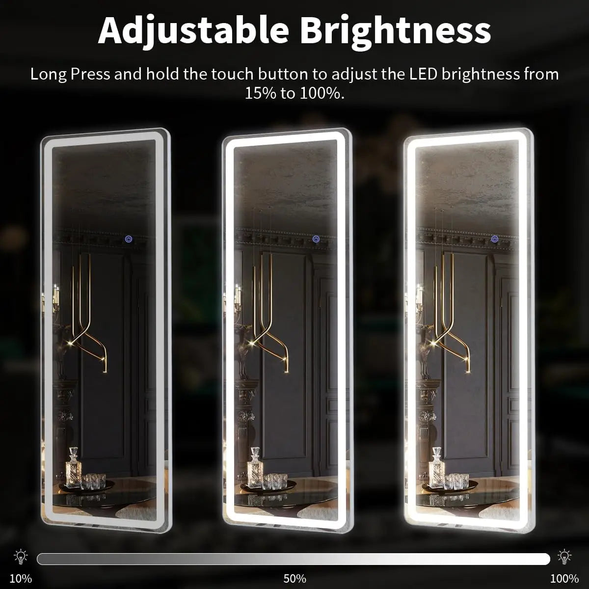 63"x20" Full Length Mirror with Lights,LED Mirror Full Length,Lighted Floor Mirror with Stand,Full Body Mirror with Dimming Free Shipping