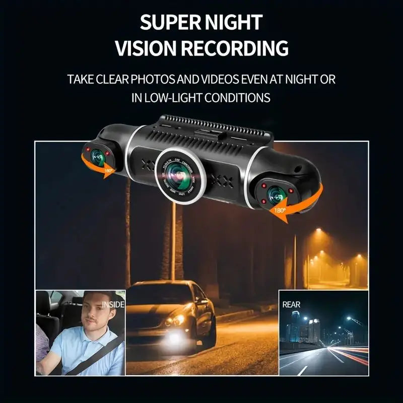 Car camera 3 inch car recorder left and right 4 channels 4 screens, 24 hours for the vehicle to record parking monitoring, multi