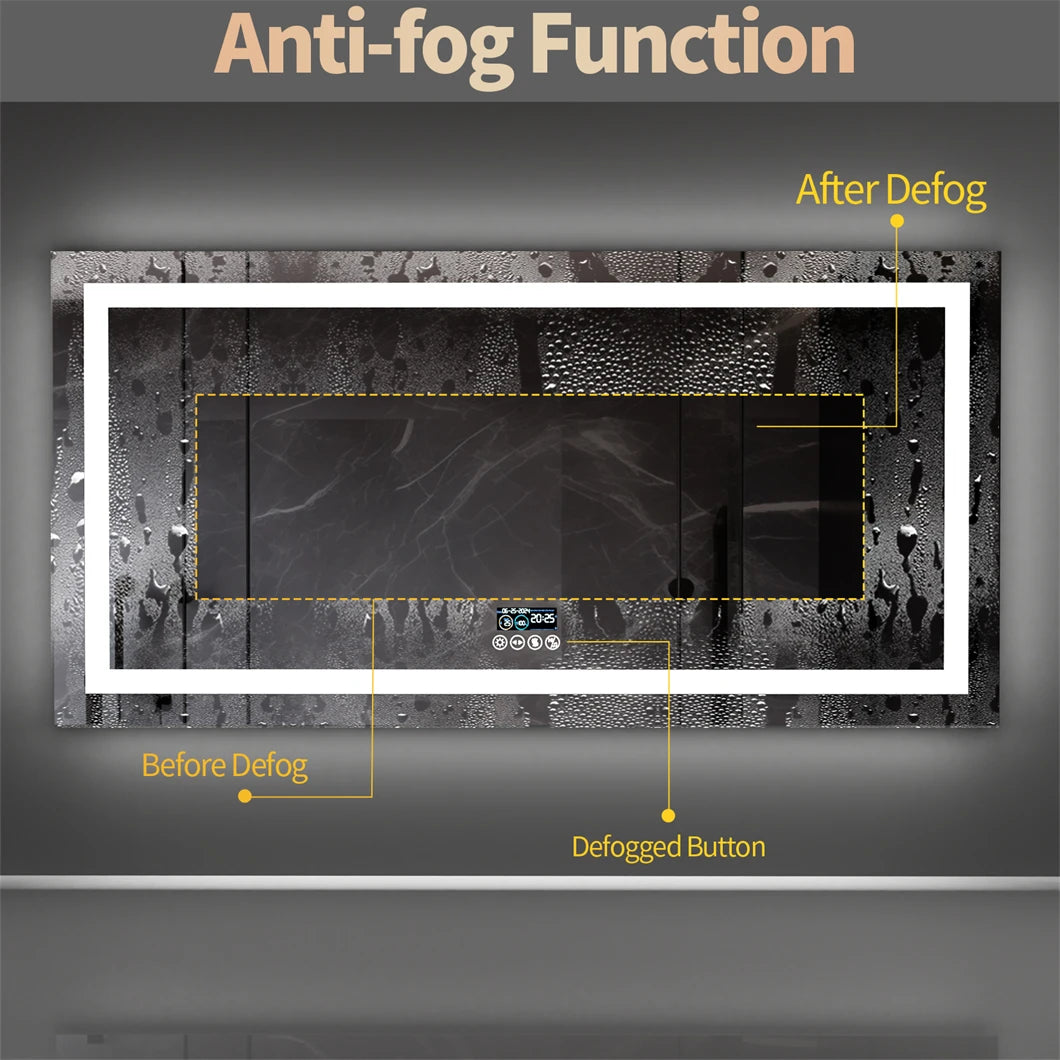 XXL Bathroom Mirror Smart LED Vanity Mirror Wall Mounted with Bluetooth, Digital Display, Back Front Lit,Anti Fog for Hotel Hall FREE Shipping