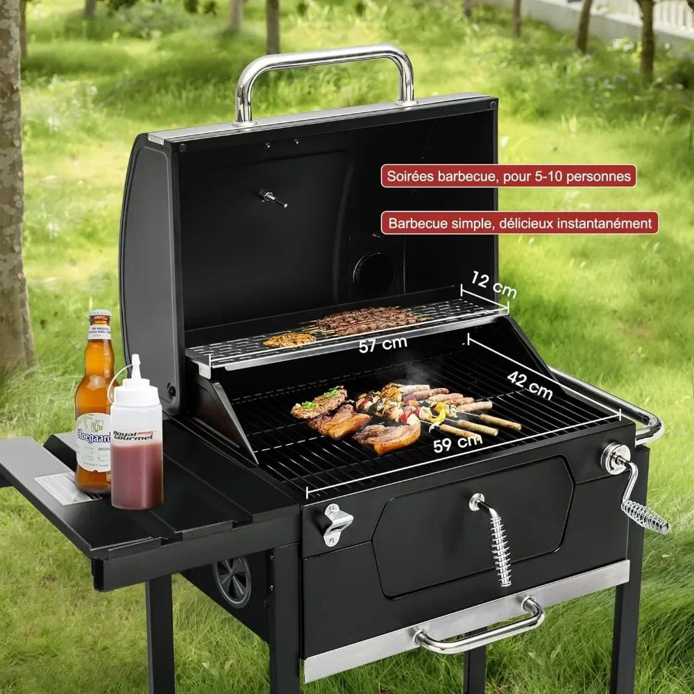 Grill 24-Inch Charcoal with Foldable Side Table, 490 Square Inches Heavy-duty BBQ Grill, O Garden and Backyard Grilling, Black FREE SHIPPING