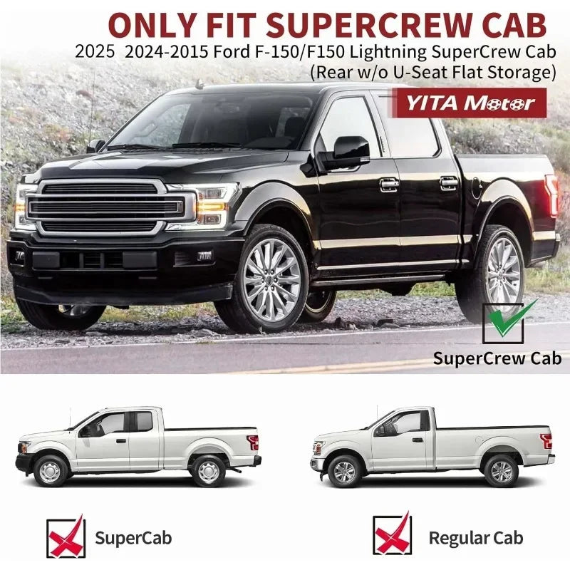 YITAMOTOR Floor Mats Fit for Ford F-150/F150 SuperCrew Cab 2025-2024 2015(Rear w/o U-Seat Flat Storage) Free Shipping