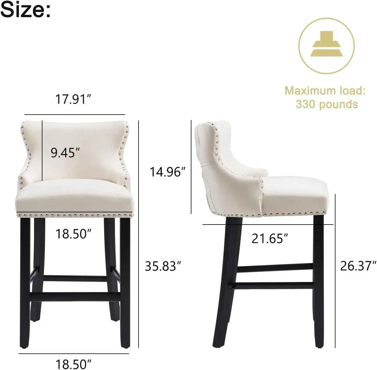 Nrizc Velvet Bar Stools Set of 4, Tufted Counter Height with Back, Upholstered Wooden Stools for Kitchen Island Dining FREE Shipping