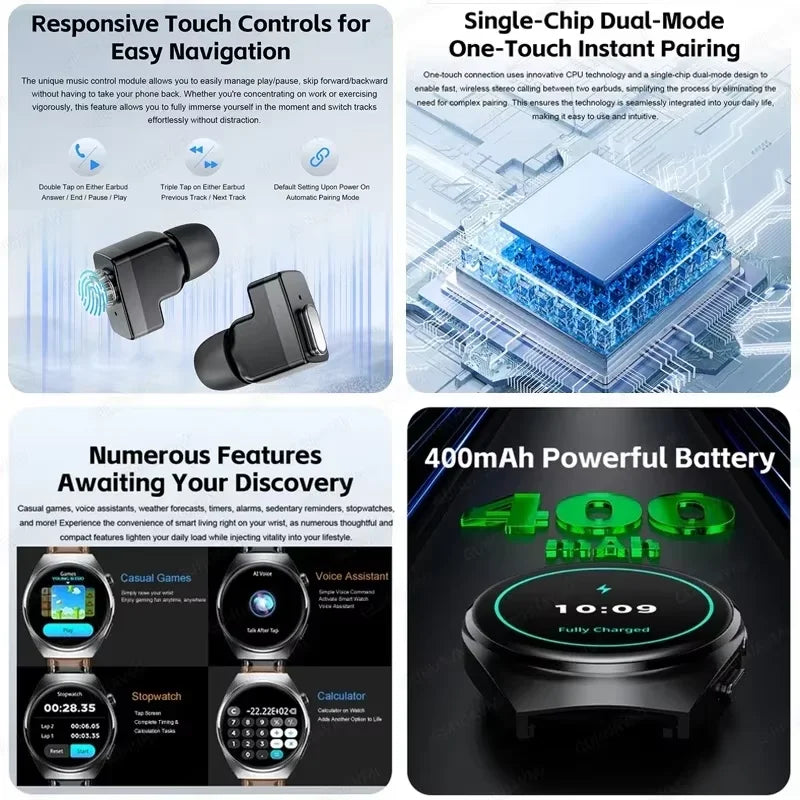 2025 For HUAWEI New Ultra Smart Watch Men 2 in 1 TWS Earphone Bluetooth HD Call NFC Music Heart rate Sports Fitness Smartwatch FREE Shipping