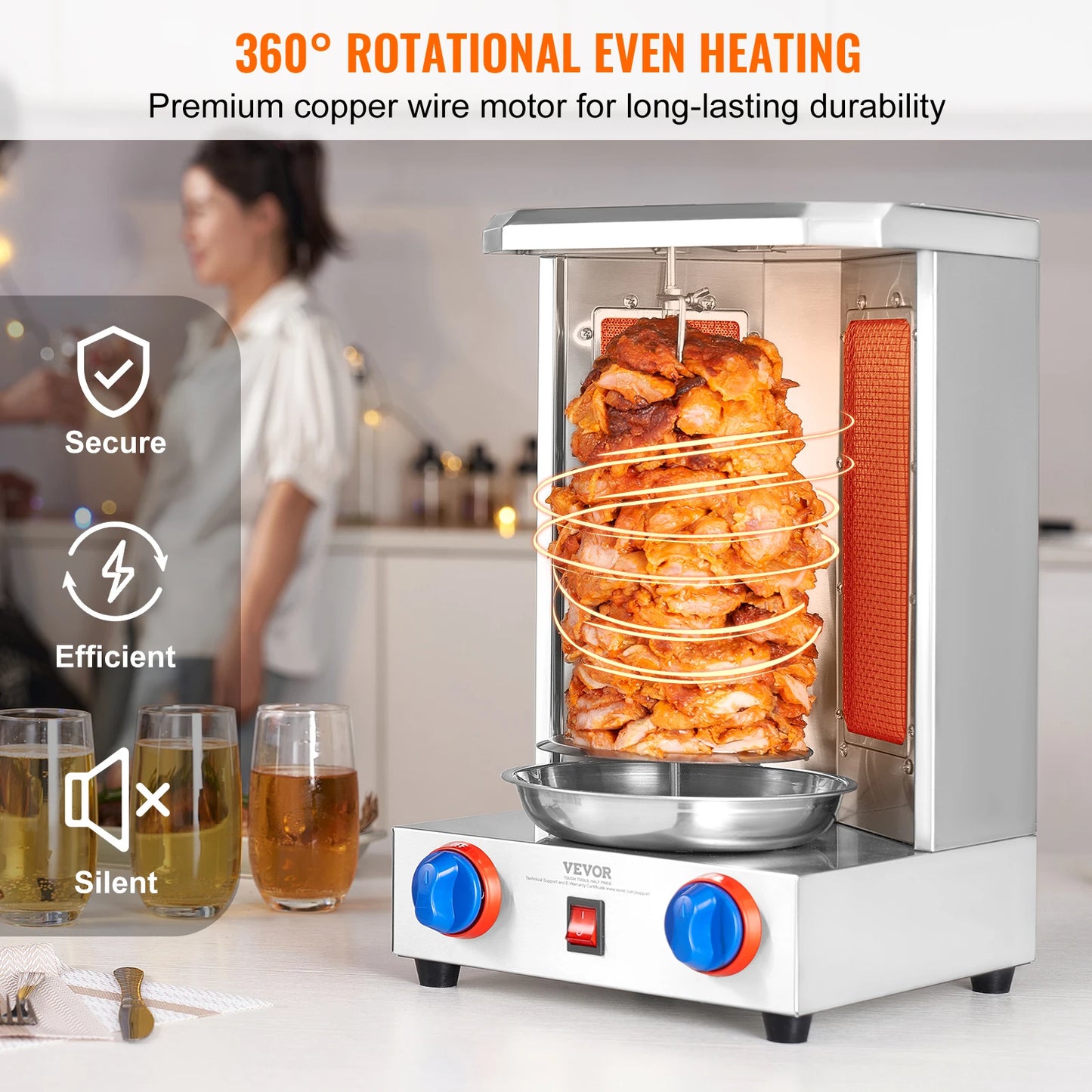 VEVOR Shawarma Grill Machine13 lbs Chicken Shawarma Cooker Gas Vertical Broiler Gyro Rotisserie Oven Doner Kebab for Home FREE Shipping