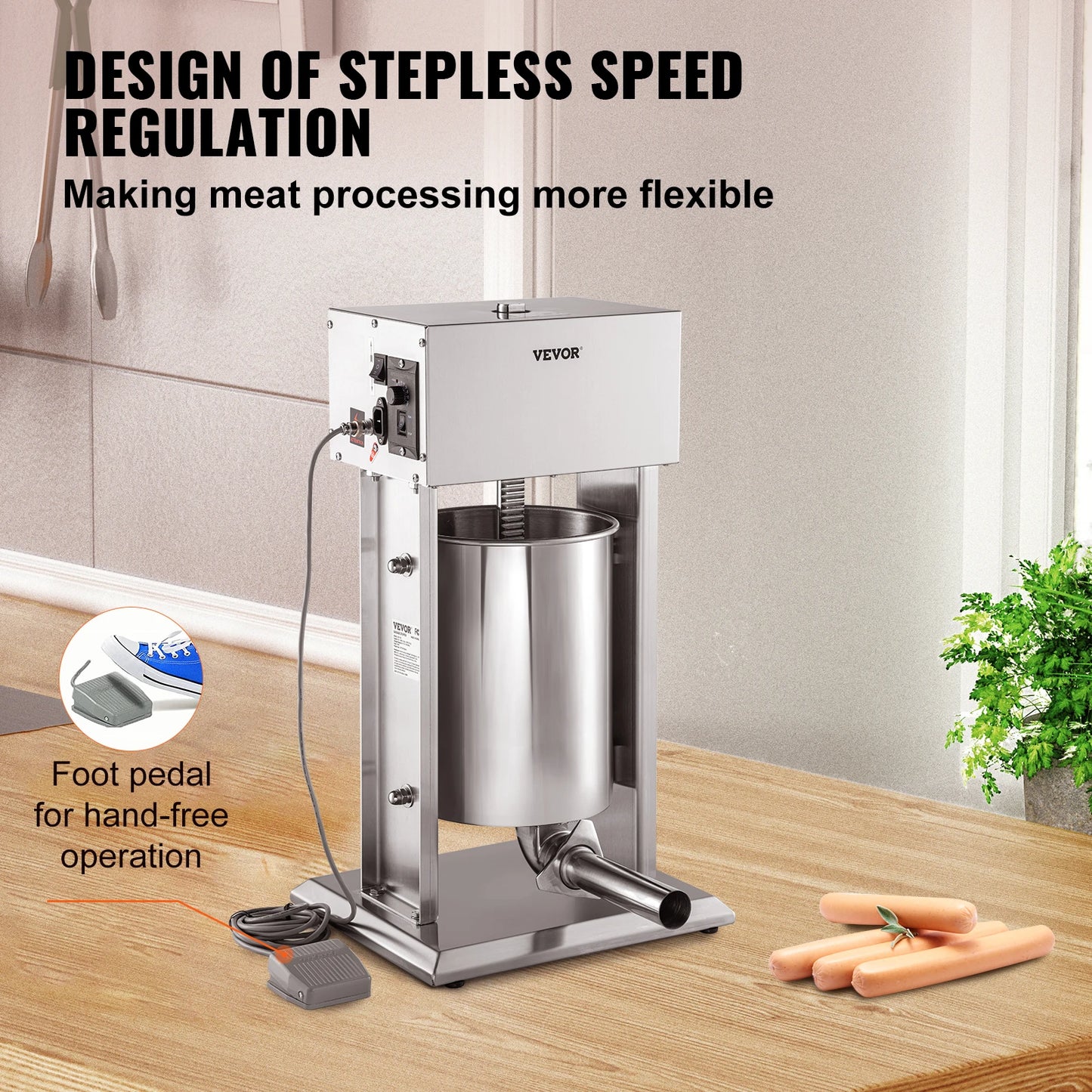 VEVOR Electric 10L/15L Sausage Stuffer Stainless Steel Making Sausage Machine Commercial Grade with 4 Filling Funnel for Home Free Shipping