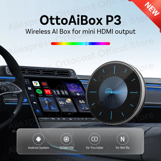 OTTOCAST P3 Android AI Box Wireless CarPlay Android Auto TV Box for HDMI Output Car Accessories Built in GPS for Youtube Netflix FREE SHIPPING