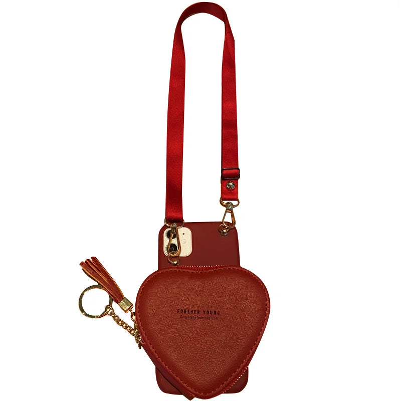 Big Love heart wallet lipstick bag crossbody lanyard girl gift case for iphone 16Pro Max 15 12 11 13 14Pro Max Xs Xr 8plus cover