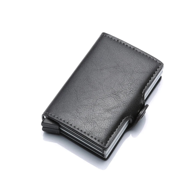 Europe Designer RFID Protection Men's Leather Credit Card Holder Double Aluminum Bank Card Protector Case ID Wallet For Man