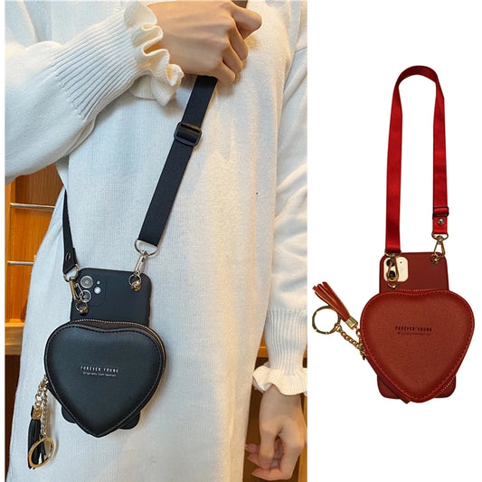 Big Love heart wallet lipstick bag crossbody lanyard girl gift case for iphone 16Pro Max 15 12 11 13 14Pro Max Xs Xr 8plus cover