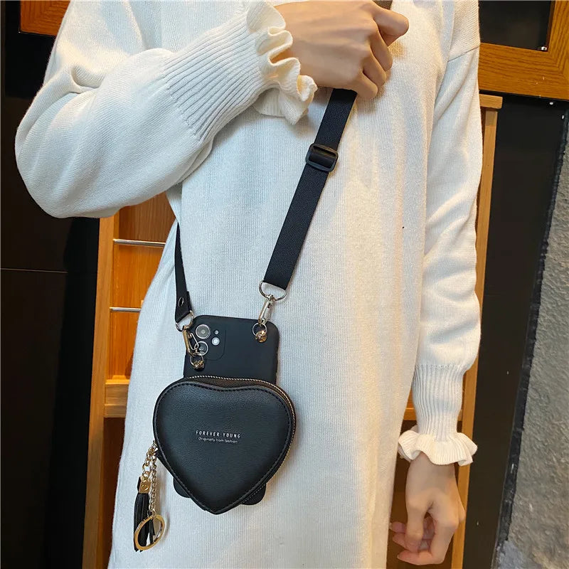 Big Love heart wallet lipstick bag crossbody lanyard girl gift case for iphone 16Pro Max 15 12 11 13 14Pro Max Xs Xr 8plus cover