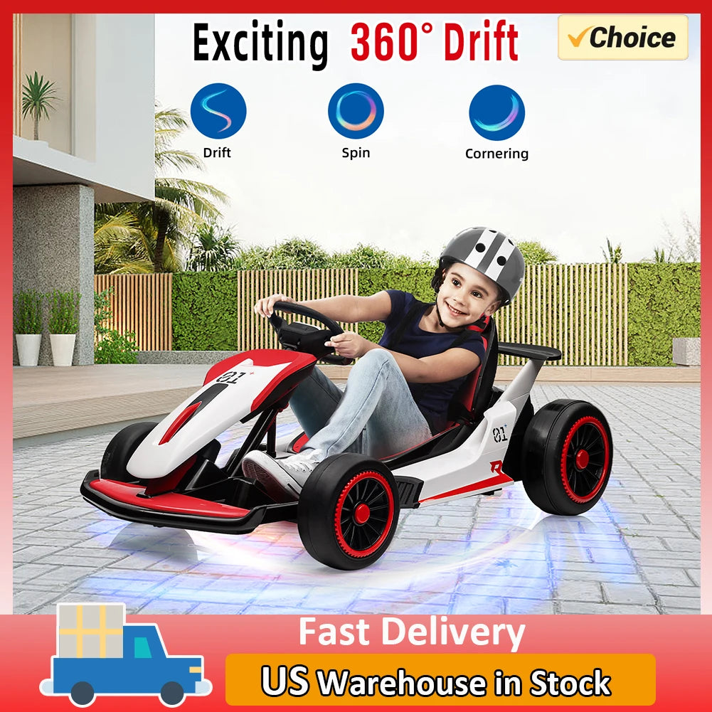 High Speed Electric Go Kart for Kids 24V7Ah Battery Pedal Drift Kart with Two 150W Motors Ride on Toys for Kids Ages 6+