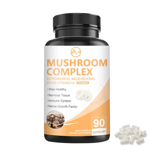 High Strength Mushroom Supplement 900MG Mushroom Complex Capsules - Brain Supplements for Memory and Focus Vegan Free Shipping