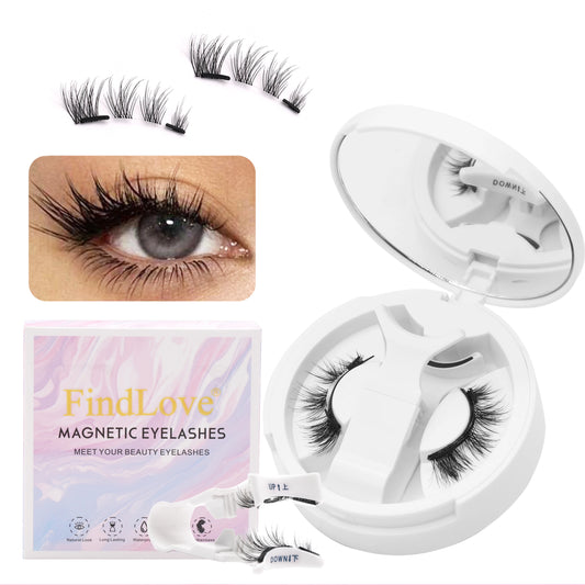 FindLove Fox Eye Lashes Magnetic Eyelash Kit No Glue Need Eyelashes with Applicator Natural Soft Thick Glue-free False Eyelashes