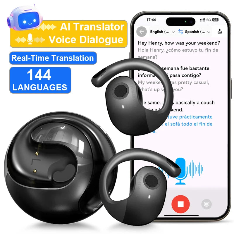GreatWall AI Real-Time Translation Wireless Bluetooth Earphones Supporting Over 100 Voice Languages Translation Headphones FREE Shiping