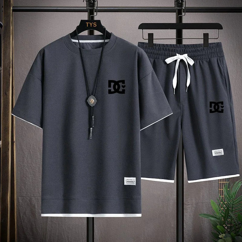 Men's two-piece summer suit, casual T-shirt and shorts, sportswear, fashion sweatshirt, couple short-sleeved suit