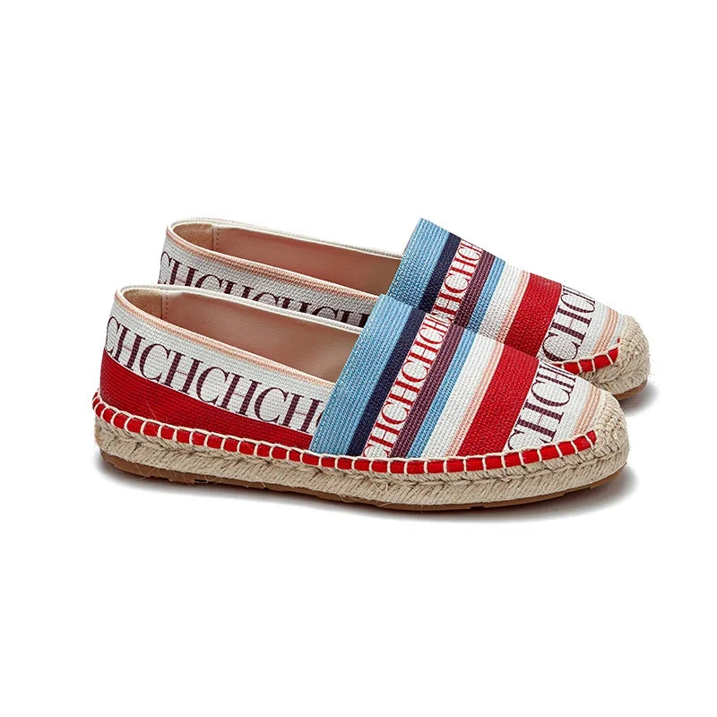 CH Women's Versatile Slip On Untied Loafers Striped Letter Printed Design Fisherman Shoes Niche Fashion Style Women's Flat Shoes