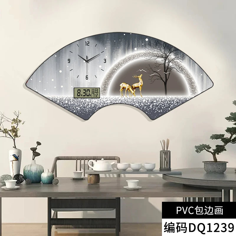 Modern fan-shaped electronic clock wall clock, living room, dining room, bedroom decoration painting, lighting wall clock FREE Shipping