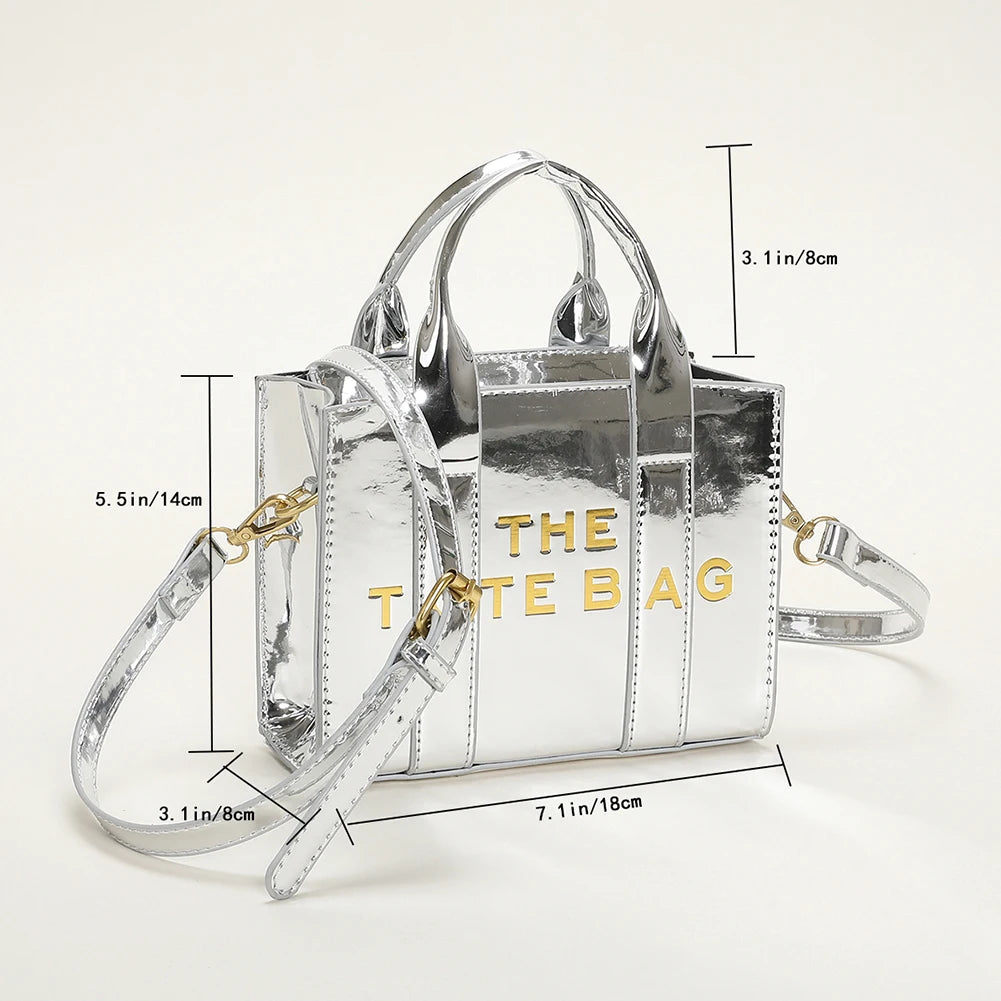 New The Tote Bag Letter Printed Sequins Top-Handle Bag Women Leather Handbag Luxury Designer Glitter Shoulder Crossbody Bag 2023