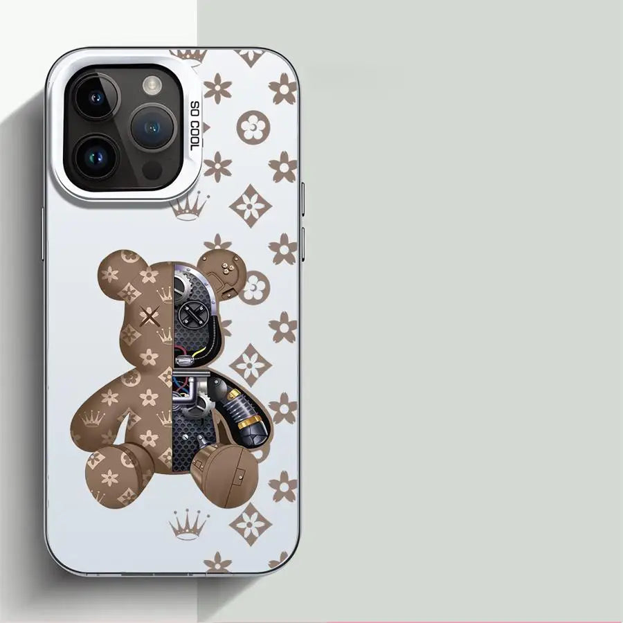 Fashion Cute R-Robert Bear Phone Case for iPhone 15 16 Pro Max X XR 12 11 14 13 XS 14 Pro Max 16 Plus Soft funda