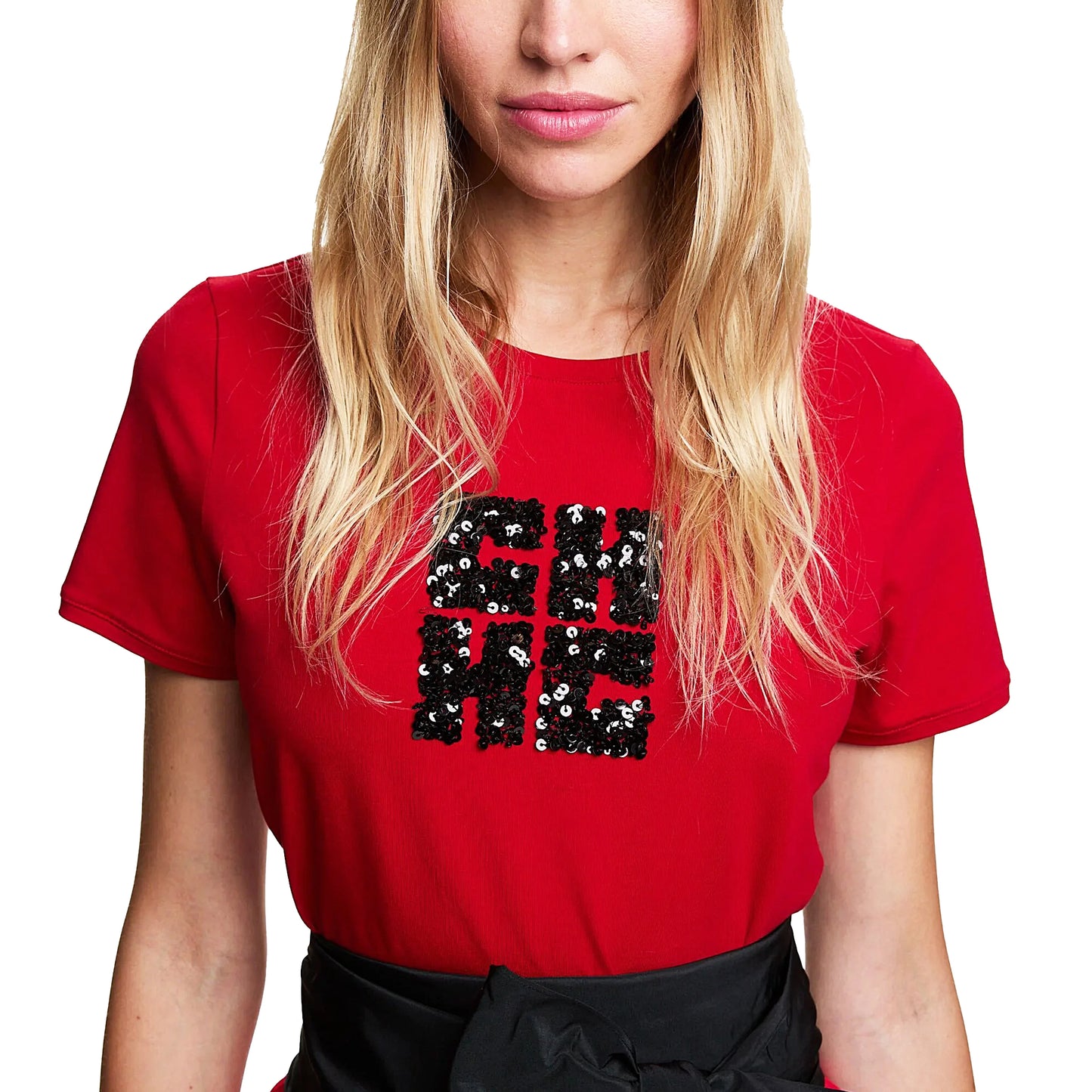 2025 New Women's T Shirts Short Sleeve O Neck Casual Temperament Sequin Design Cotton Female Tops Summer Women Tee Tops