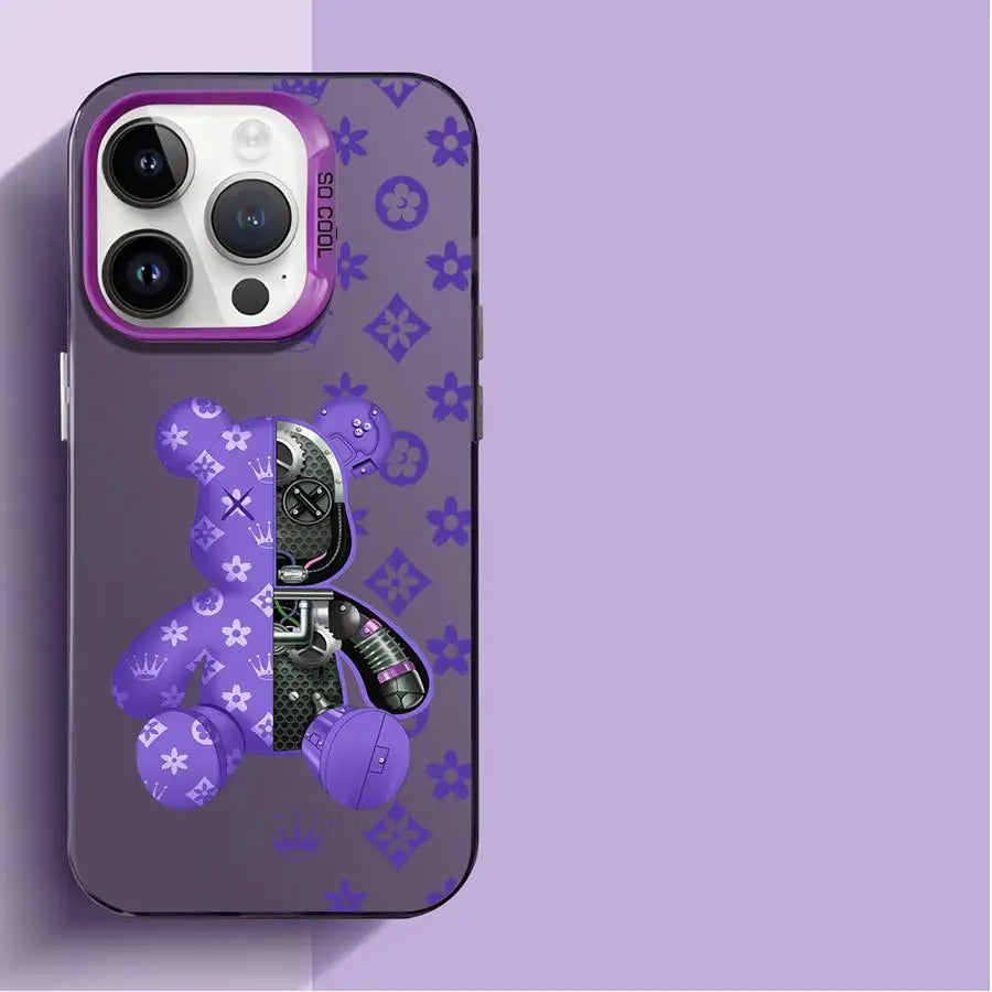 Fashion Cute R-Robert Bear Phone Case for iPhone 15 16 Pro Max X XR 12 11 14 13 XS 14 Pro Max 16 Plus Soft funda