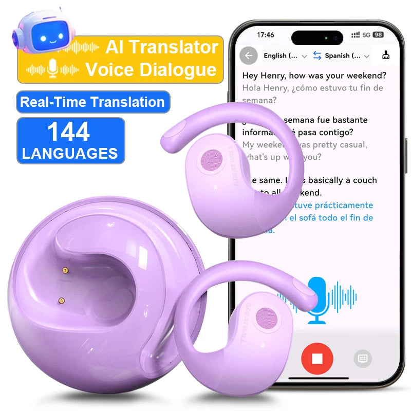 GreatWall AI Real-Time Translation Wireless Bluetooth Earphones Supporting Over 100 Voice Languages Translation Headphones FREE Shiping