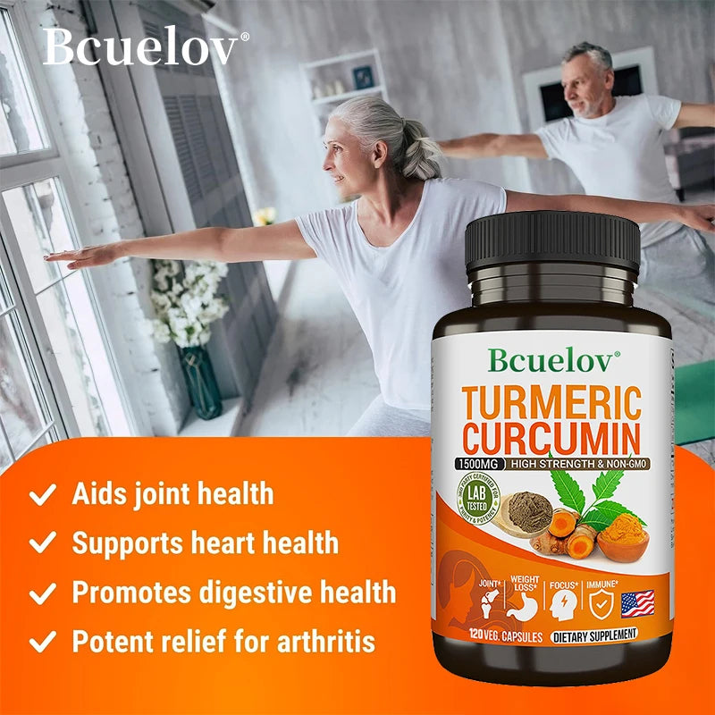 Curcumin Supplement with Black Pepper Extract Fast Absorption for Bone Health Immune System Support Digestive System Maintenance FREE SHIPPING