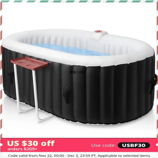 Hot Tub Inflatable Portable Oval Hot Tub Spa 2 Person Hot Tub with 90 Bubble Jets, Cover, Filter Cartridges 145 Gallons Free Shipping