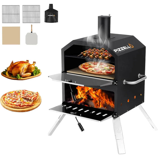 Outdoor Pizza Oven 16" Large Wood Fired 2-Layer Pizza Ovens with Pizza Stone, Grill Grate, Oven Cover FREE SHIPPING