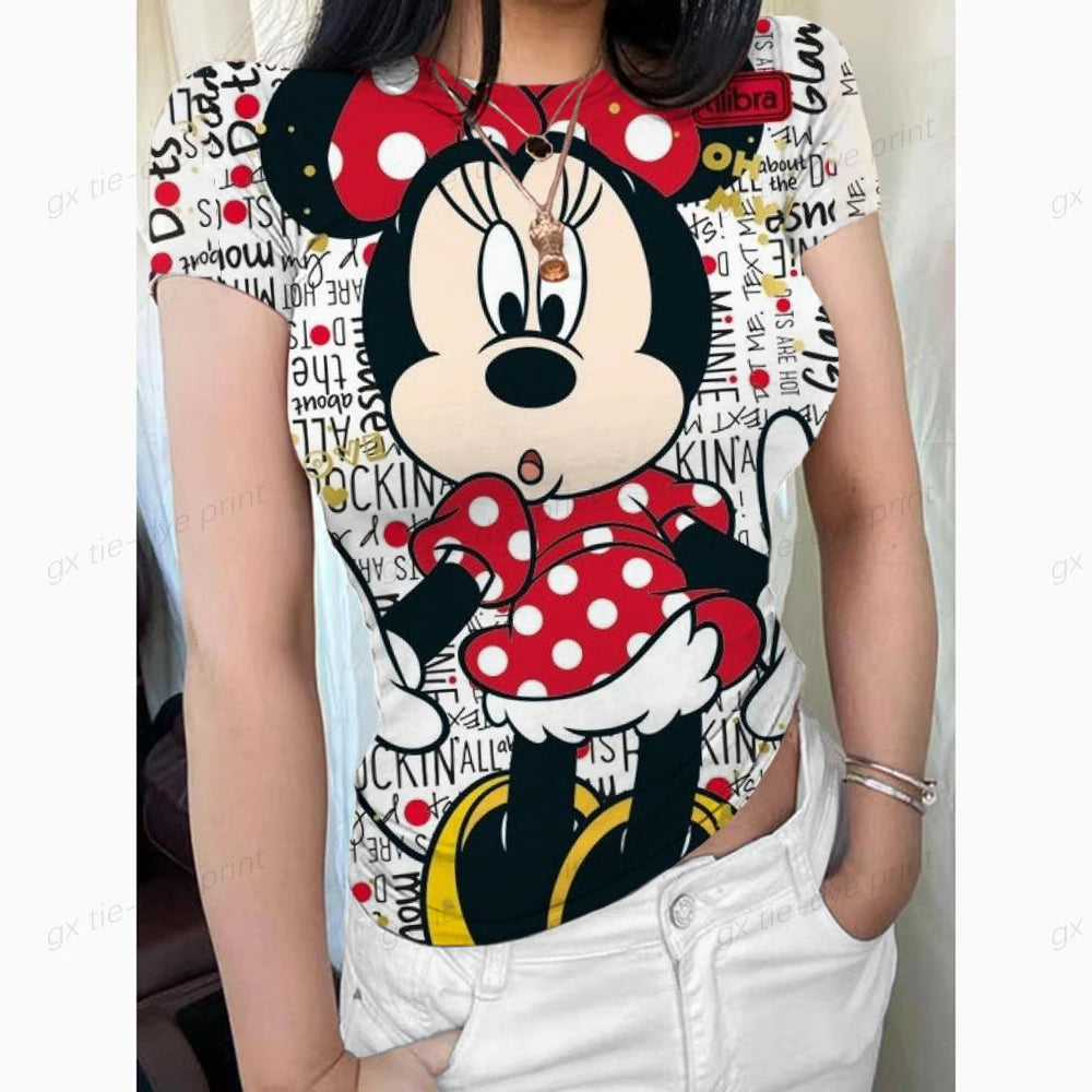 Mickey Mouse Women's Crew Neck Short Sleeve Tops Double Lined Slim Fit T Shirts Basic Tee Smoke Cloud Pro Collection