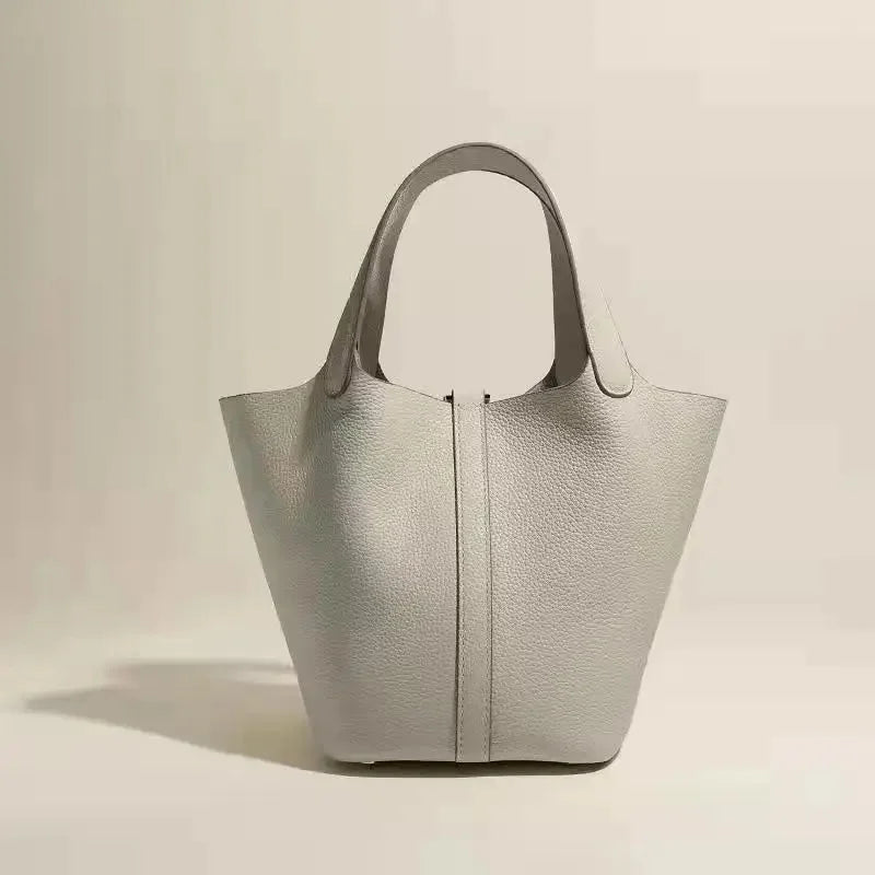 Pikotin Women's Handbag Large Capacity Togo Leather Bucket Bag Headlayer Cow Leather Water Bucket Shape