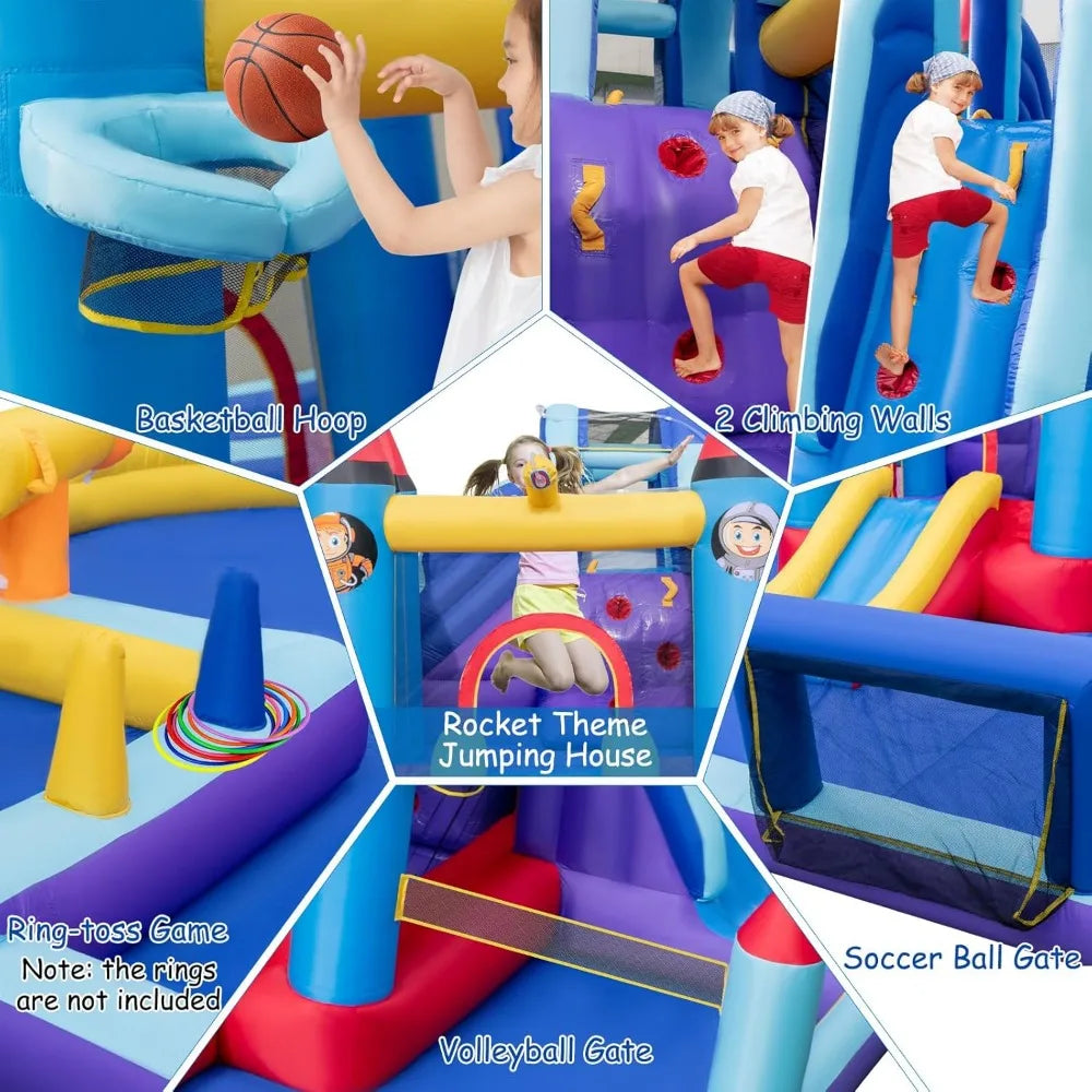 Inflatable Water Slide, Giant Waterslide Park Bounce House, Splash Pool, Volleyball & Football Goal, Blow Up Slides Inflatables