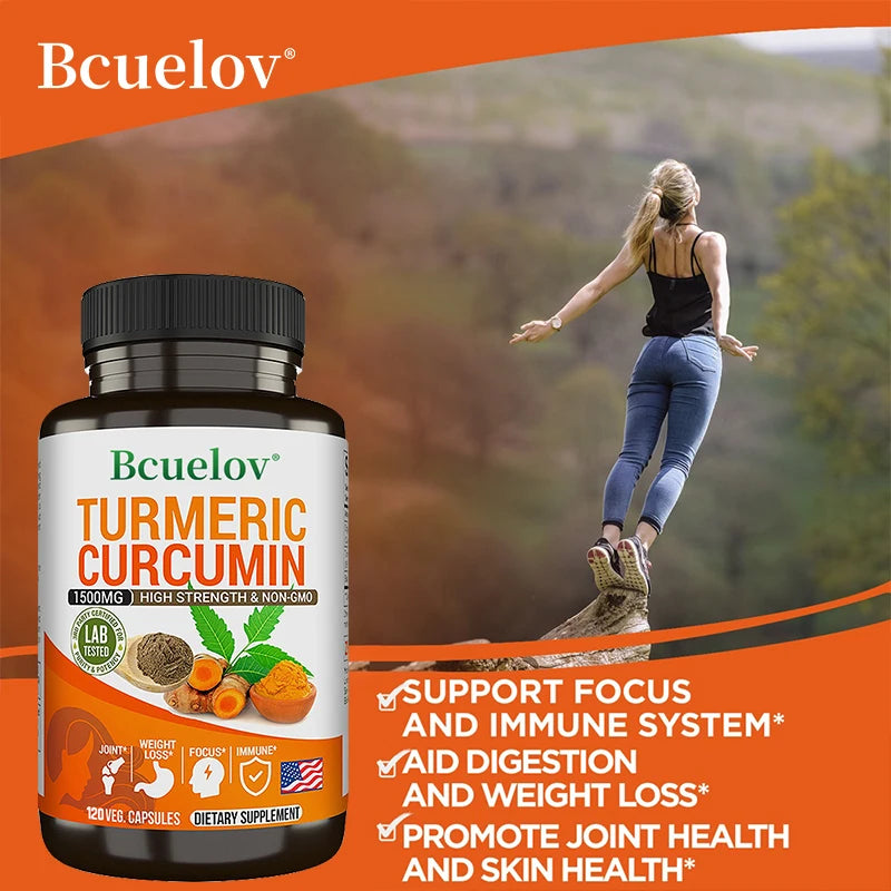 Curcumin Supplement with Black Pepper Extract Fast Absorption for Bone Health Immune System Support Digestive System Maintenance FREE SHIPPING