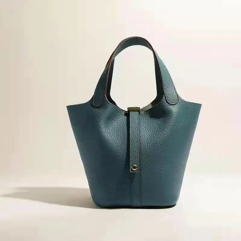 Pikotin Women's Handbag Large Capacity Togo Leather Bucket Bag Headlayer Cow Leather Water Bucket Shape
