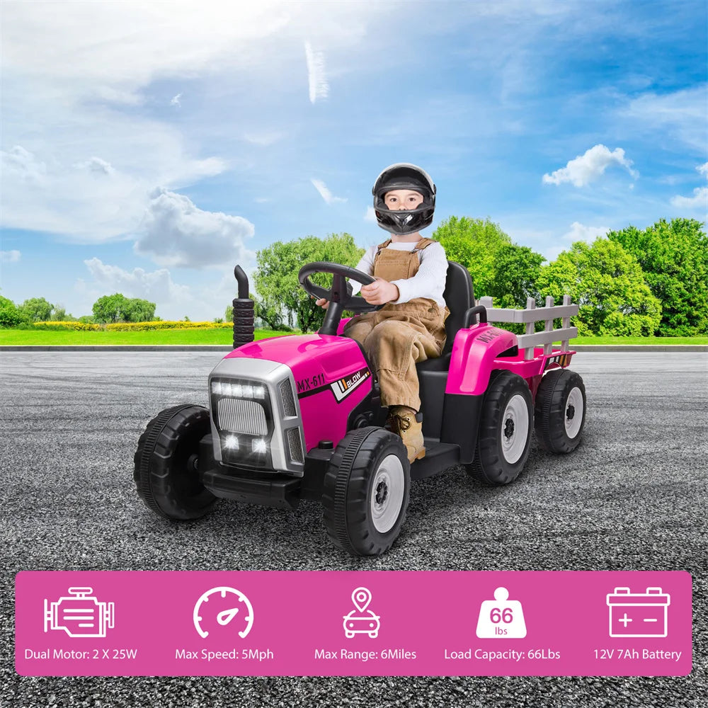 12V Kids Electric Battery-Powered Ride On Tractor Toy w/ Trailer Remote Control Suit 3-8 Age Kids  Xmas Gifts Free Shipping