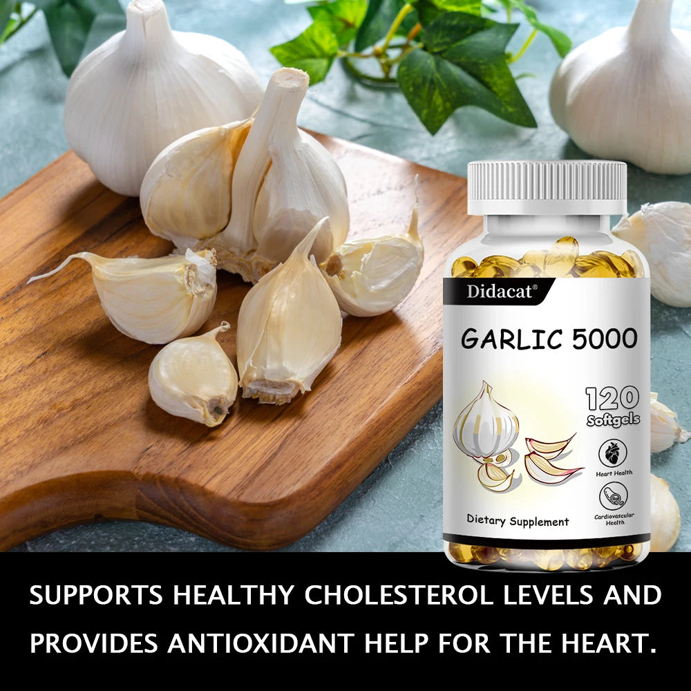 Garlic Extract 5000 Mg Antioxidant Supplement Supports Immune System Balances Cholesterol Promotes Heart Health 120 Capsules FREE SHIPPING